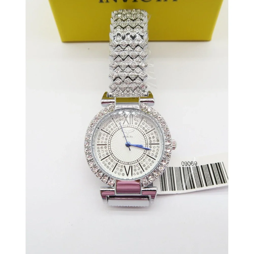 Invicta Wildflower Womens 34mm Silver Tone Crystal Accented Dress Watch NIB
